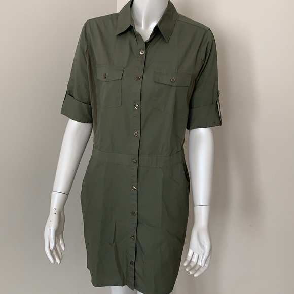 Roots Canada Khaki Small size cotton button dress - Picture 2 of 8